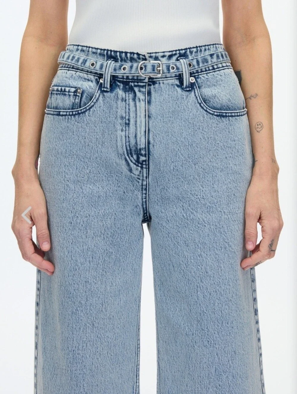 3.1 Phillip Lim Belted High Rise Wide-Leg Jeans, Malibu Blue - Size 12
